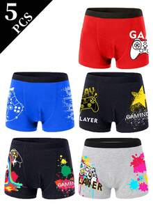 5条/包 青少年男孩电子游戏系列印花混色基础款平角内裤 - 彩色 - 查看 1