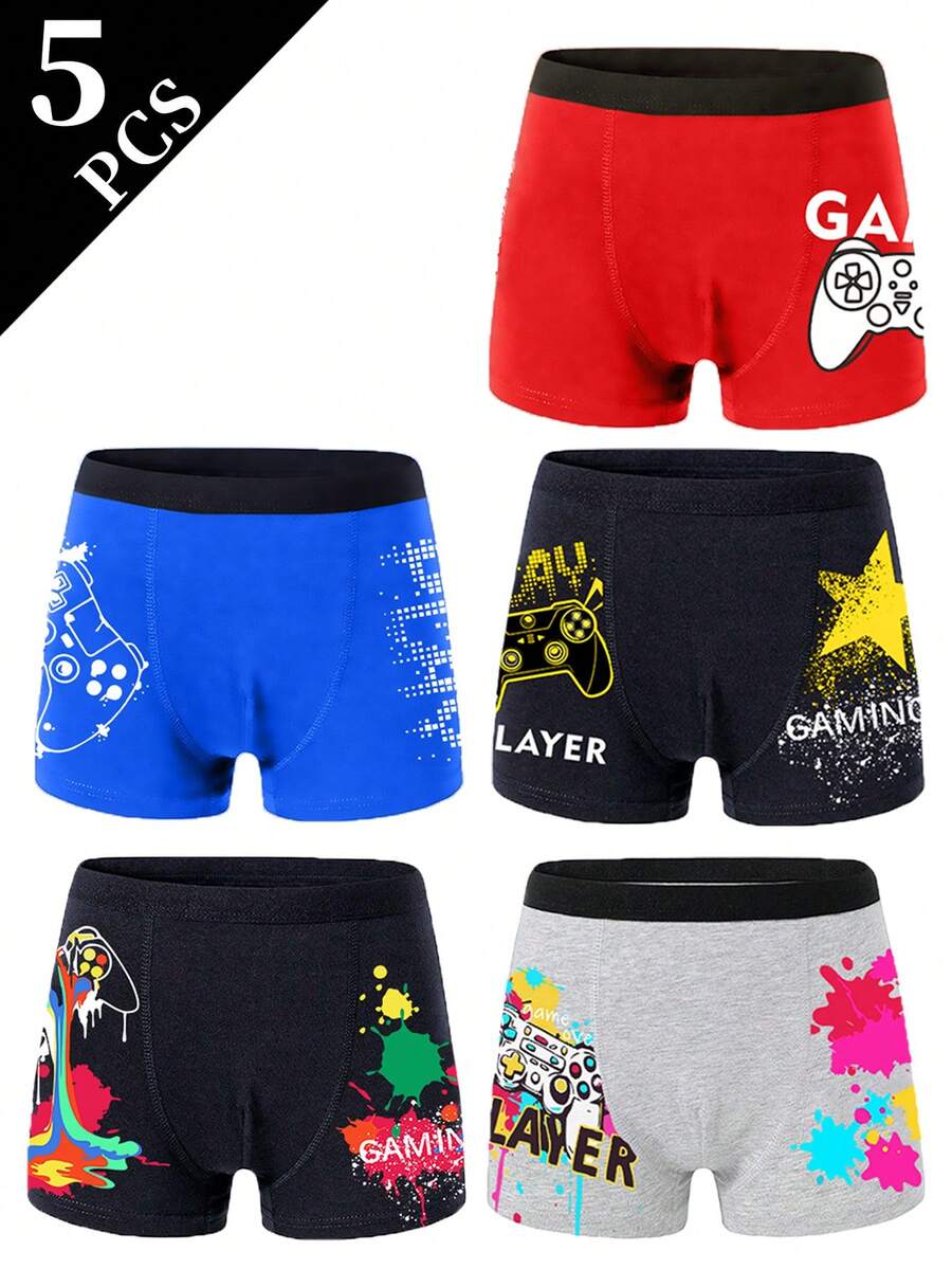5条/包 青少年男孩电子游戏系列印花混色基础款平角内裤 - 彩色 - 查看 1
