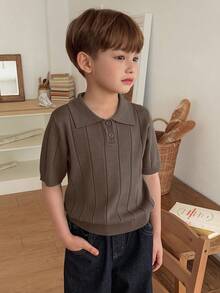 Dazy Kids Áo len cổ polo tay ngắn màu trơn dành cho bé trai. - màu nâu - Xem 5