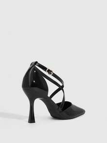 CUCCOO SZL Women Shoes Pointed Thin High Heel Black Thin Strap Cross Strap Hollow Women's Shoes Simple Elegant Fashion Sexy Party Banquet Women's High Heel Shoes Women's Shoes Spring Shoes - Mirror black - View 8