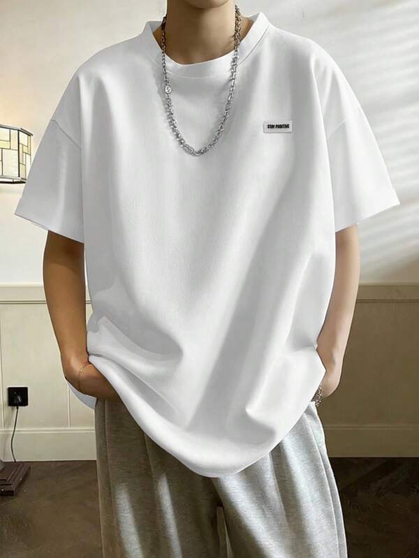 Claim Dot 加大码纯色圆领落肩短袖休闲宽松男士背心