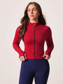 Easithlete Easithlete Chaqueta deportiva de ajuste ceñido con cremallera frontal y manga larga de unicolor - Burdeos - Ver 3