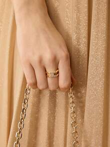 MOTF PREMIUM PRE18K GOLD PLATED RHOMBUS DOUBLE LAYER SIMPLE WHITE DIAMOND RING - White - View 6