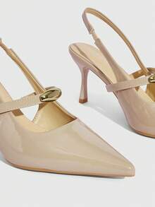 CUCCOO SZL Women's Strap Open Back High Heel Glossy Sandals - Apricot - View 6