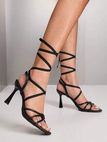 CUCCOO SZL 女士时尚、优雅、百搭的高跟凉鞋，适合日常穿着 - 黑色 - 查看 5