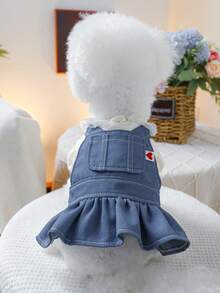 PETSIN 1pc Cat/Dog Universal Skirt, Ruffle Pet Dress With Shoulder Straps, Lace Collar Fake Two-Piece Cat And Dog Clothing - Blue - View 4