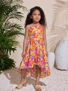 Emery Rose Kids Emery Rose Kids 少女无袖碎花雪纺连衣裙 - 橘色 - 查看 2