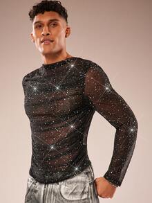 FeverCity Men's Sexy Transparent Soft Long Sleeve T-Shirt - Black - View 5