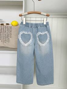 DAZY Young Girls Lace Heart Pattern Denim Jeans - Light Wash - View 4
