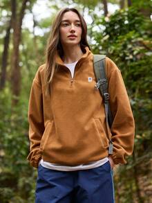 In My Nature Women's Loose Fit Drop Shoulder Long Sleeve Outdoor Fleece Jacket - Camel - View 6