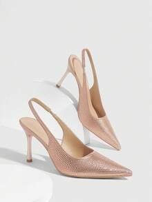 CUCCOO SZL Sexy Fashion Pointed Toe Rhinestone Champagne High Heel Pumps, Backless Party Dress Shoes For Women - Champagne - View 2