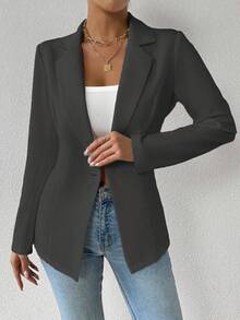 Chiquease Áo khoác blazer tay dài công sở thanh lịch một nút màu trơn dành cho nữ - Màu xám đen - Xem 3