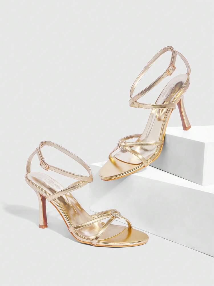 CUCCOO SZL Women's Solid Color Chain Decor Fashionable Elegant High Heel Sandals Spring Shoes Spring Break Easter Valentine's Day Spring Shoes Prom Heels
