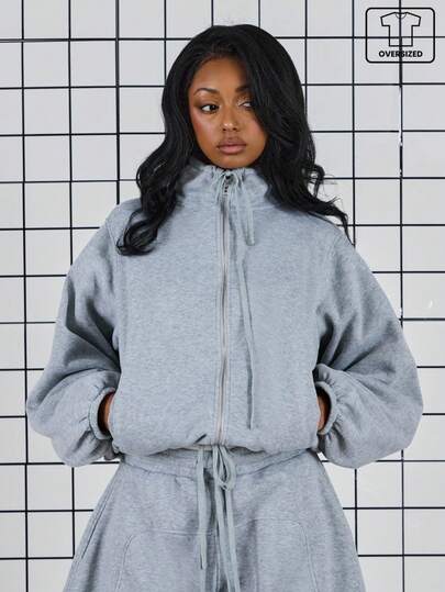 COUREZ Balloon Sleeve High Neck Oversized Sweatshirt /Y2K Spring Clothes For Women 2 Piece Sets Casual Going Out Outfits Back To School Outfits Summer Tops Summer Outfits