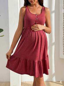 GentleRue Maternity Women's Solid Color Minimalist Sleeveless Nursing Dress, Everyday Wear - Burgundy - View 4