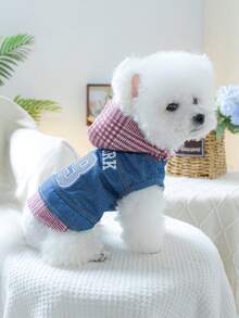 PETSIN 1pc Cat/Dog Universal Clothes, Embroidered "New York" Letter Pattern Hooded Jacket, Pet Spring Fashion Jacket - Blue - View 5