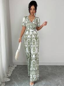 Elenzga Ladies Weave Elegant Summer Jumpsuits For Vacation - Green - View 4
