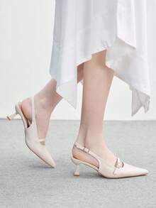 CUCCOO BIZCHIC 通勤款米色尖头凉鞋，女士时尚高跟鞋，无后跟搭扣设计 - 米色 - 查看 5