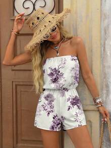 Brillora 休闲优雅印花连体裤，适合外出、度假、海滩、派对、音乐节、时尚、Y2K风格、婚礼、生日、嘉年华、音乐节等场合。 - 白色 - 查看 5