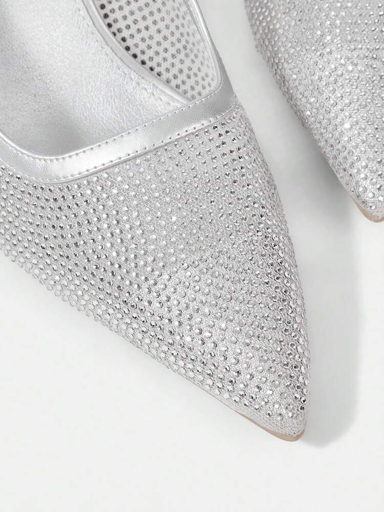 CUCCOO HITCHD Spring/Autumn New Silver Stiletto Pointed Toe Mesh Hollow Rhinestone Fashionable Sexy Women High Heels Valentine's Day Elegant Shoes Wedding Shoes