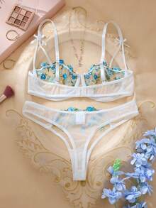 Set de 2 piezas de lencería romántica, linda y sexy - Celeste - Ver 2