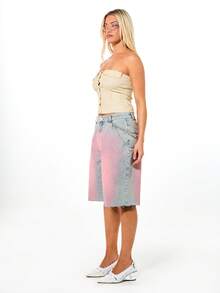 SUMWON WOMEN 条纹纽扣束身胸衣，后背系带设计，无肩带抹胸款式，夏季节日短款衬衫 - 黃色 - 查看 6