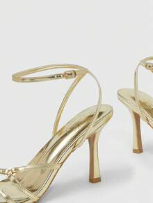 CUCCOO SZL Women's Solid Color Chain Decor Fashionable Elegant High Heel Sandals Spring Shoes Spring Break Easter - Golden PU - View 6