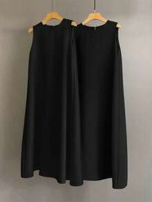 Al Najma Plus Size Women's Sleeveless Solid Color Arabic Style Dress - Black - View 9