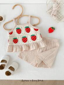 Cozy Pixies 女婴草莓印花吊带背心和松紧腰裤两件套 - 彩色 - 查看 6