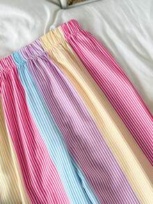 SHEIN 少女甜美清新夏季条纹蝴蝶结吊带背心和直筒阔腿裤两件套 - 彩色 - 查看 6