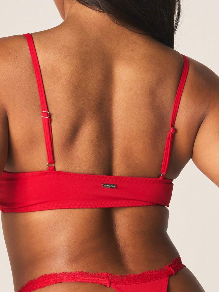 Missguided x Playboy Lace Trim Scoop Neck Bralette And Thong Set With Applique Logo Details For Intimate Occasions For Valentine's Day