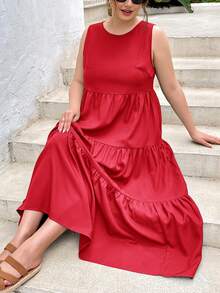 SHEIN Essnce Đầm dài dáng rộng có túi dành cho nữ cỡ lớn mùa hè, kiểu dáng thường ngày, thích hợp cho kỳ nghỉ lễ Phục Sinh, quần áo mùa hè cho nữ, đầm đi biển cho nữ, đầm màu xanh lá cây, đầm dài mùa xuân, trang phục nghỉ xuân, đầm thường ngày cho nữ, đầm có túi, đầm dài đi biển. - Đỏ - Xem 5