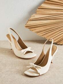 SHUZIA Women Crystal Rhinestone Embellished Square Toe Slingback High Heel Sandals - White - View 6