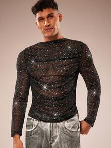 FeverCity Men's Sexy Transparent Soft Long Sleeve T-Shirt - Black - View 1