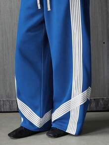 NEON BLANC Men's Hoodie And Trousers, Sporty Style, Striped Design, Loose Fit, Street Style. - Blue - View 4