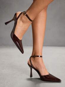 CUCCOO SZL 女士尖头细高跟棕色踝带露跟高跟鞋 女士高跟鞋 简约优雅时尚性感派对宴会女士高跟鞋 女鞋 - 鏡面咖啡171 - 查看 5