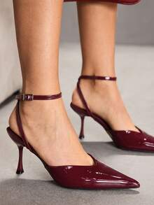 CUCCOO SZL Women's Shoes Pointed Burgundy Patent Leather Ankle Strap Wrapping Belt Decorative Fashion Dating Party Style Sexy Style Stiletto High Heel Sandals Summer Shoes - Burgundy - View 11