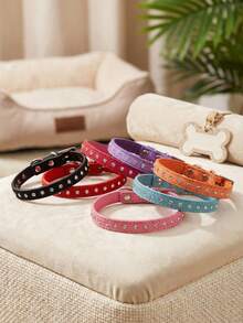 PETSIN Shiny Rhinestone Dog Collar Small And Medium-Sized Leather Pet Collar Adjustable Cat Collar - Light color - View 2