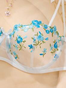 Set de 2 piezas de lencería romántica, linda y sexy - Celeste - Ver 4