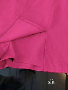 Franclia Fashionable Casual Commuter Versatile Textured Soft Fabric High Waist Slit Gray Women Shorts/Skirt/Culottes/Hot Pants, Spring/Autumn - Hot Pink - View 4