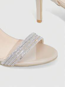 CUCCOO SZL Sandalias de tacón alto con puntera puntiaguda para mujer, con tiras de strass y correa de tobillo, color albaricoque, de moda, elegantes y sexys para fiestas, banquetes y citas - Albaricoque - Ver 6