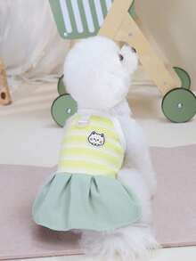 PETSIN 狗狗服装、猫咪服装、动物裙装、宠物春夏新品系列、幼犬连衣裙、公主风百搭连衣裙、条纹印花、小型动物服装、清凉防晒霜 - 彩色 - 查看 9