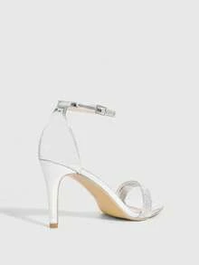 CUCCOO SZL 女士尖头水钻绑带踝带高跟凉鞋，时尚优雅性感，适合派对、宴会、约会等场合。 - 銀色 - 查看 3