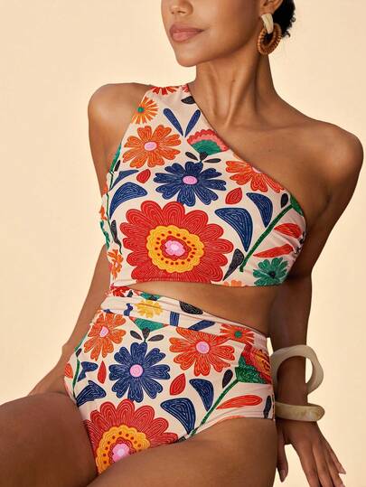 Travachic Women's Colorful Floral Pattern Casual Hollow Out One-Piece Beachwear,Beach,Beach Outfits For Women,Beach Set,Going Out,Vacation,Vacation Outfits Women,Holiday,Summer,Summer Clothes,Summer Outfits For Women,Valentine's Day,Carnival,Carnival Costume,Party ,Going Out,Going Out Outfits,Casual,Elegant,Y2k,Flower,White,Red ,Pink