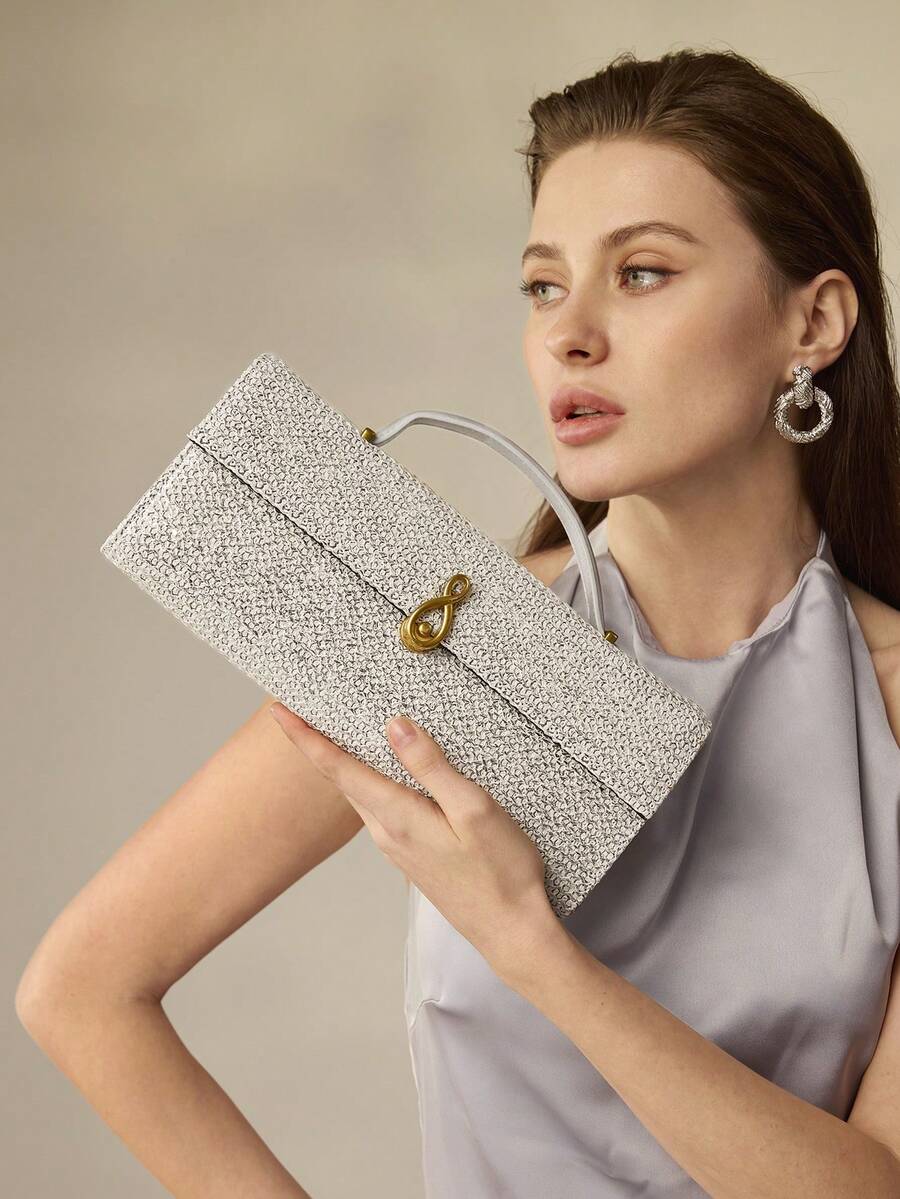 MOTF PREMIUM ELEGANT EMBOSSED TOP HANDLE BAG FOR COMMUTER - Silver straw - View 1