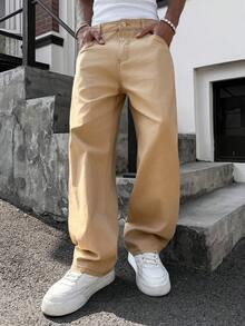 Manfinity EMRG Quần jeans nam cao cấp dáng rộng ống loe màu mơ bạc màu, kiểu dáng rách nhẹ. - Màu be - Xem 5