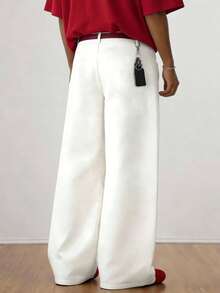 TOKVUE Quần ống rộng nam, trang phục ngày Valentine, quà tặng ngày Valentine, họa tiết thêu trái tim, kiểu dáng unisex, quà tặng cho bạn trai, món đồ không thể thiếu cho mùa tựu trường. - trắng - Xem 2