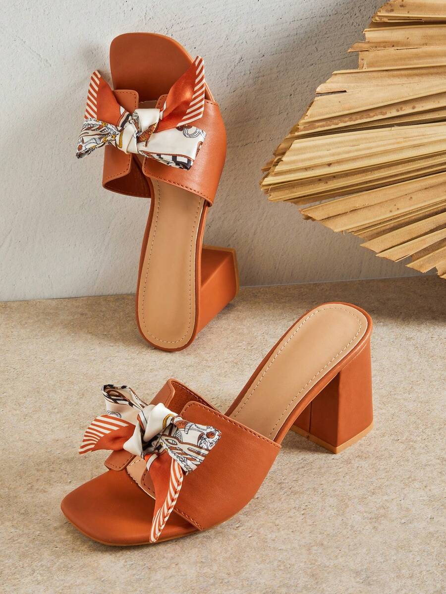 SHUZIA Women's Minimalist Fashion Comfy Ribbon Decor Round Toe Block Heel Sandals - Maroon - View 1