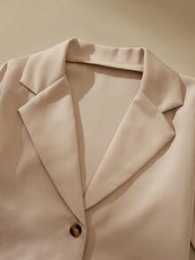 SHEIN 3 Stücke/Set Outfit für Kleine Mädchen: Kurze Jacke mit Hemdkragen + Camisole mit Blumenapplikation + Weite Hose, 4-Jahreszeiten Set - Khaki - Übersicht 4