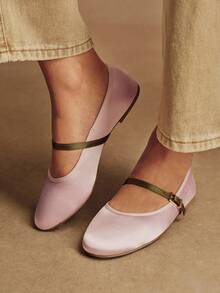 Rosivie Giày búp bê Mary Jane mũi tròn, phối màu, khóa cài, kiểu Pháp thanh lịch dành cho nữ, thích hợp đi làm hàng ngày. - Hồng - Xem 5